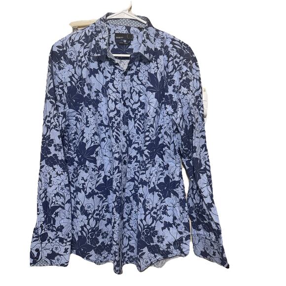 QUIETI Shirt Mens L Blue Floral All Over Print Button Up Flip Cuff Hawaiian - Picture 1 of 6
